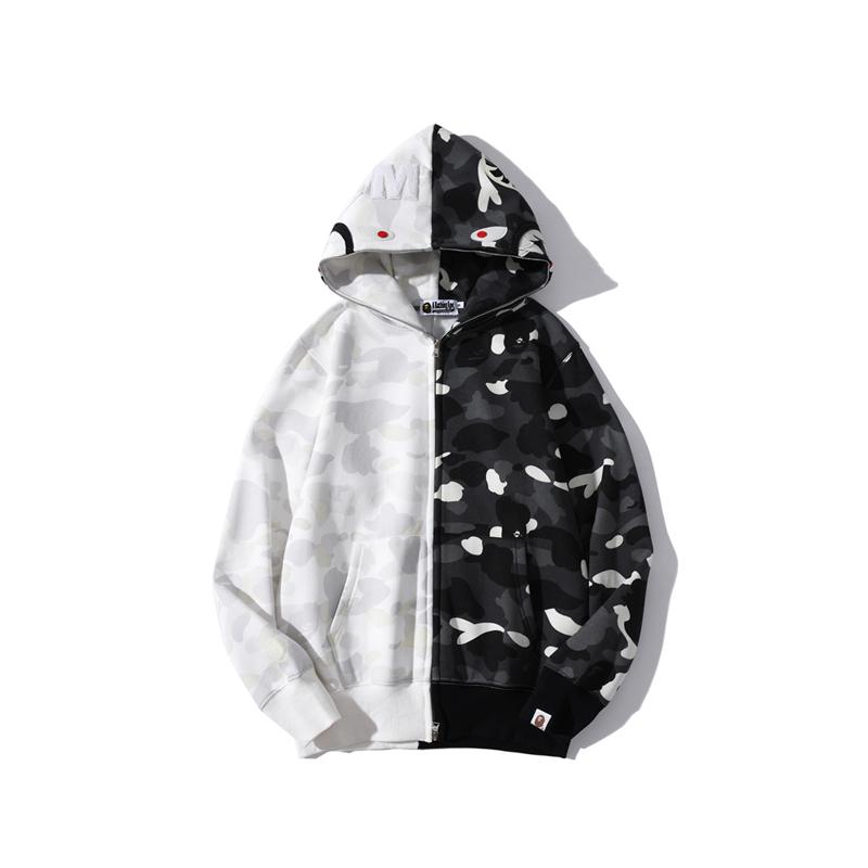 Bape Full Zip Shark Black White Hoodie