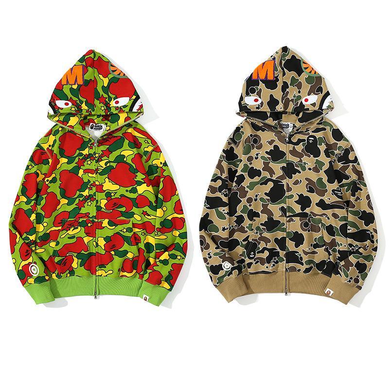 Bape Shark Hoodies Camo Zip Hooder mens womens sweatshirt