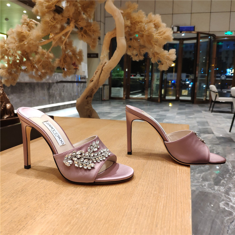 J1m*y Ch00 high heel fishmouth satin sandals