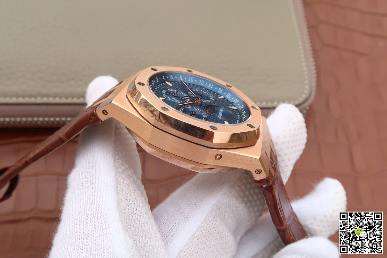 Replica Audemars P1g*et Royal Oak Perpetual Calendar 26574 1:1 Best Edition JF Factory Rose Gold Blue Dial