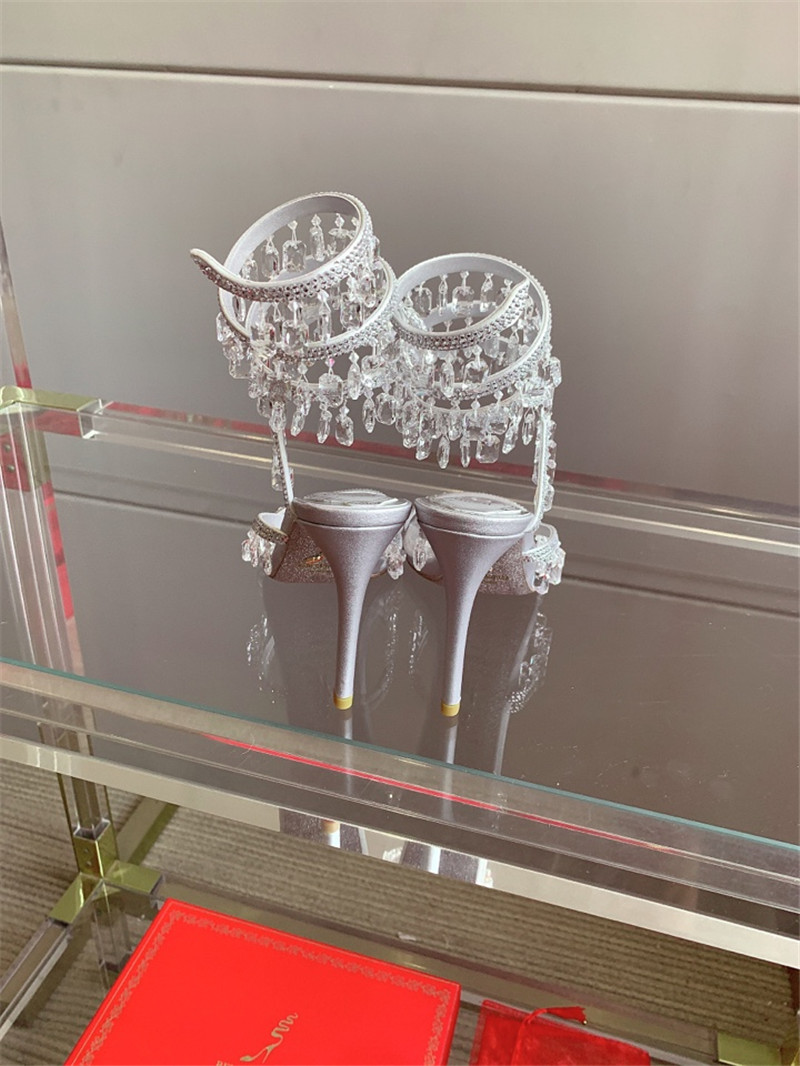 rene caovilla crystal pendant heeled sandals