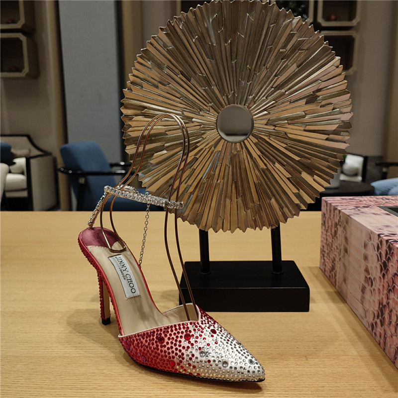 J1m*y Ch00 Crystal Chain Heeled Sandals