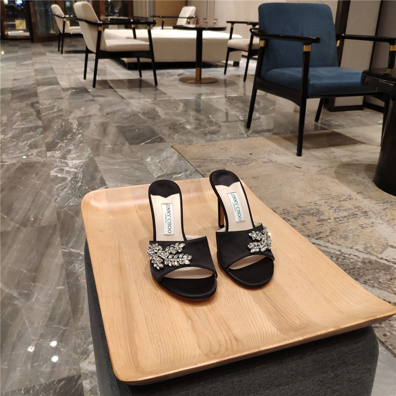 J1m*y Ch00 high heel fishmouth satin sandals