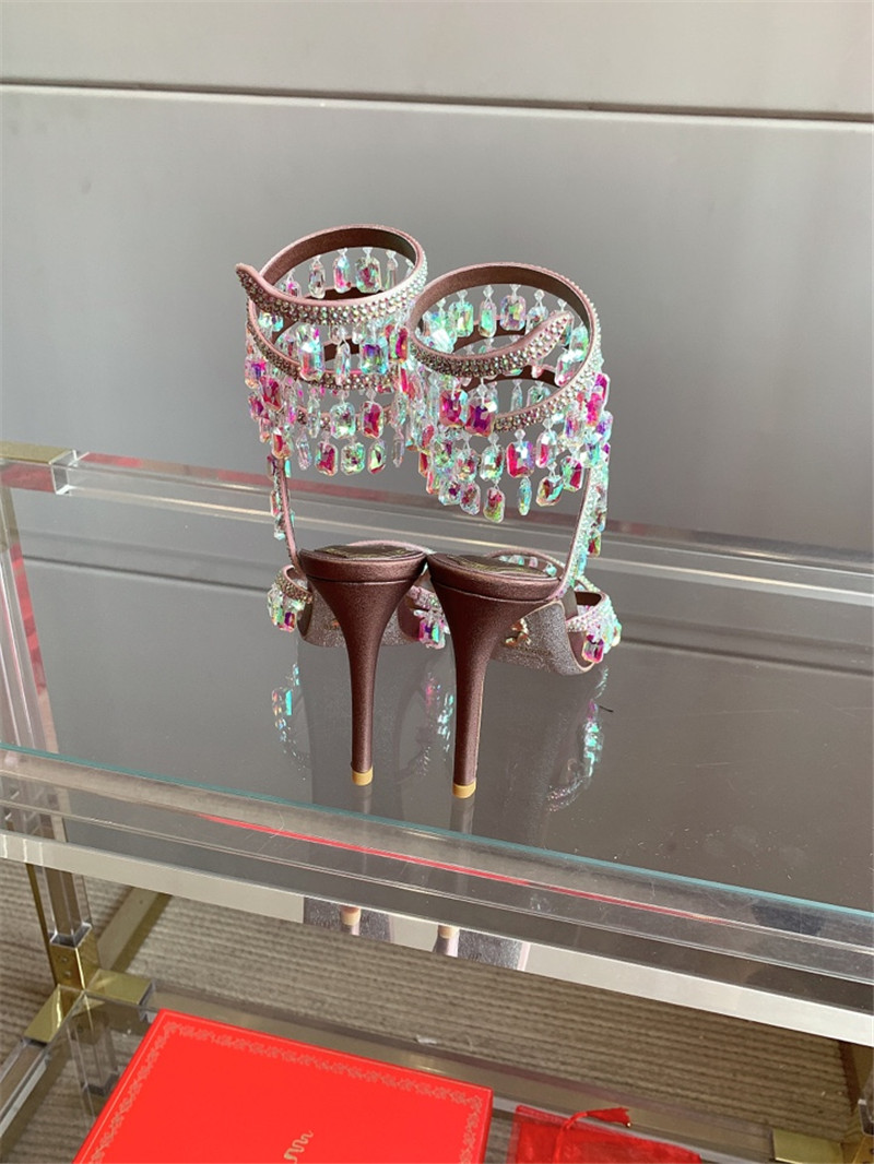 rene caovilla crystal pendant heeled sandals