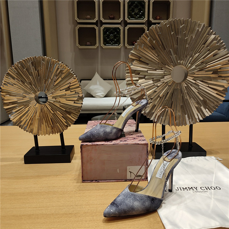 J1m*y Ch00 Crystal Chain Heeled Sandals