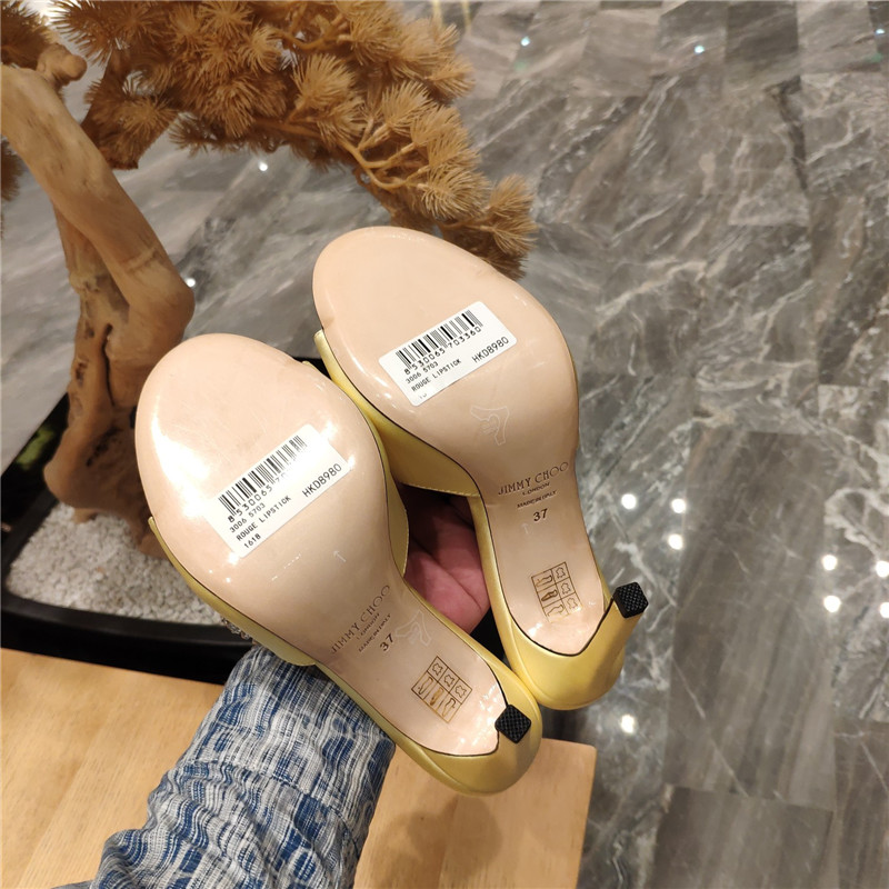 J1m*y Ch00 high heel fishmouth satin sandals