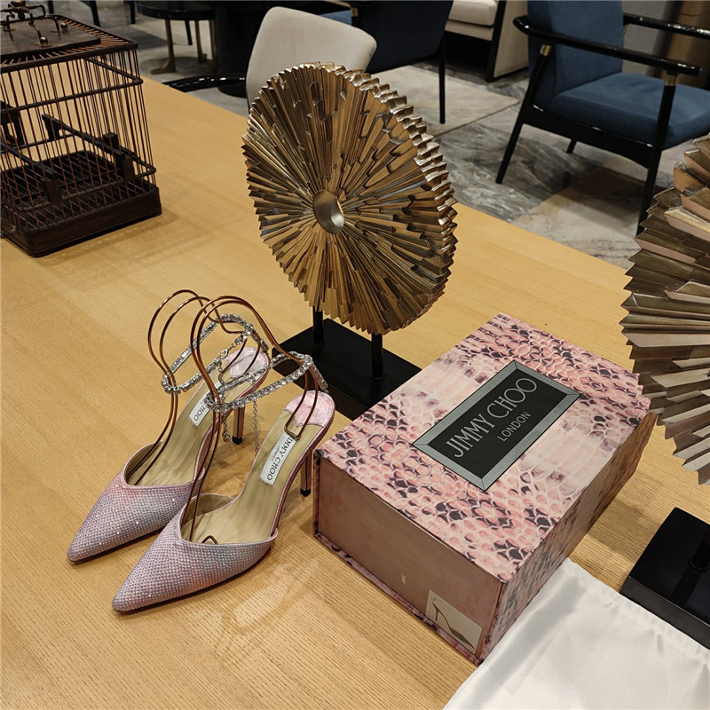 J1m*y Ch00 Crystal Chain Heeled Sandals