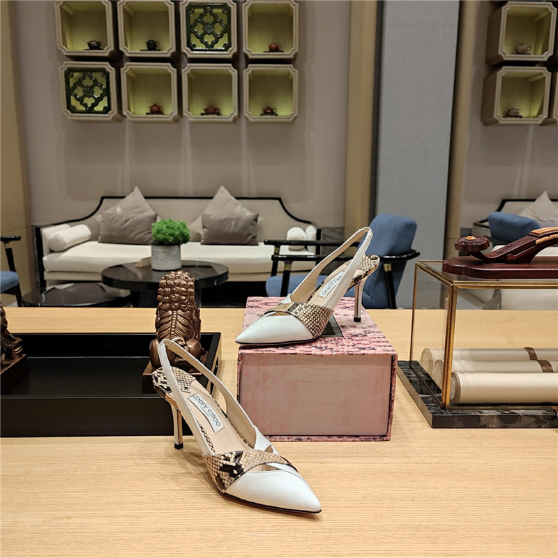 J1m*y Ch00 high-heeled hollow leather style pointed sandals