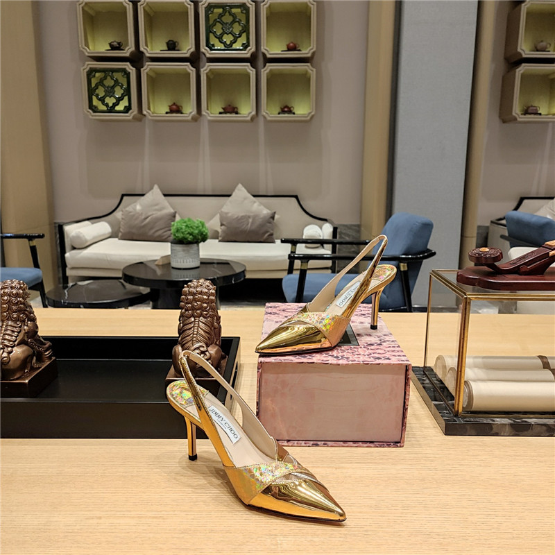 J1m*y Ch00 high-heeled hollow leather style pointed sandals