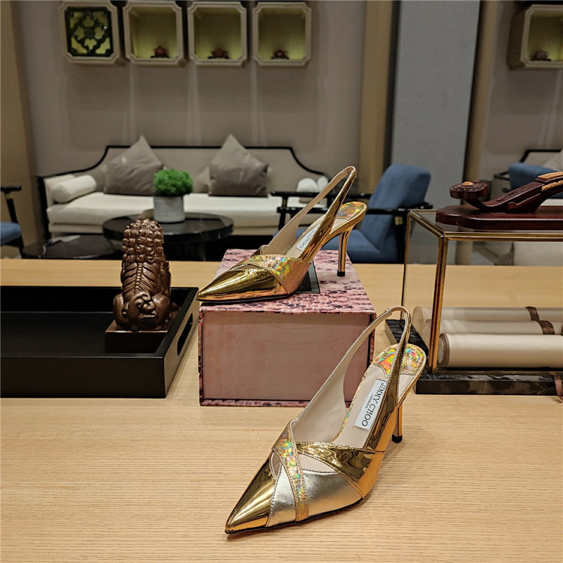 J1m*y Ch00 high-heeled hollow leather style pointed sandals