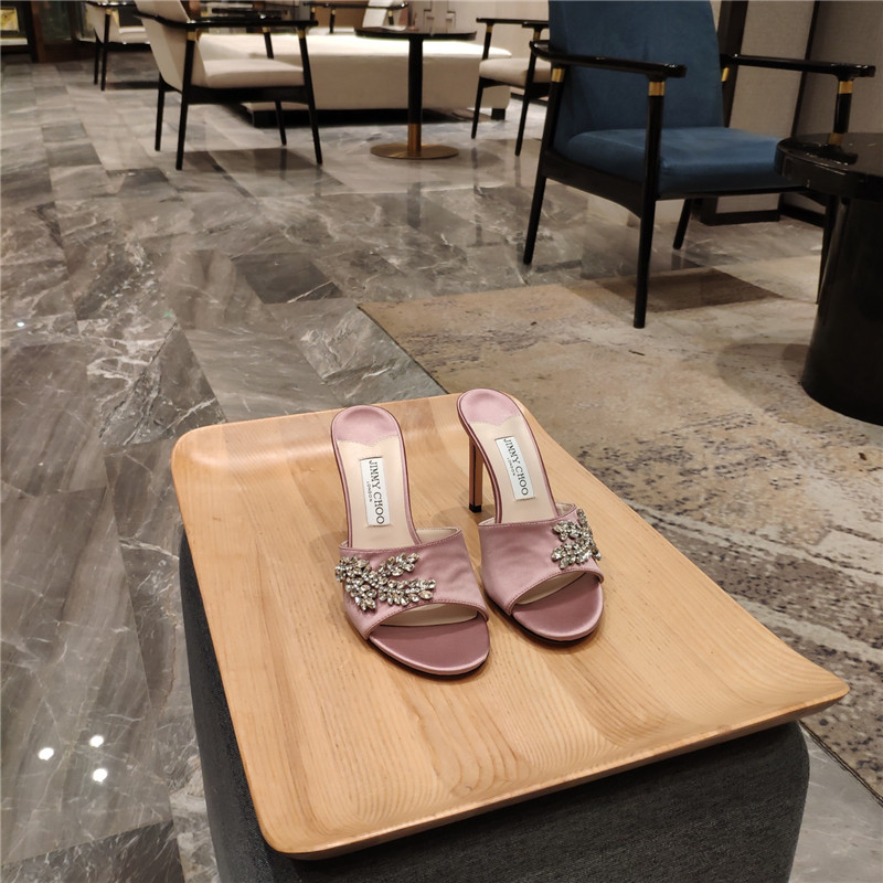 J1m*y Ch00 high heel fishmouth satin sandals