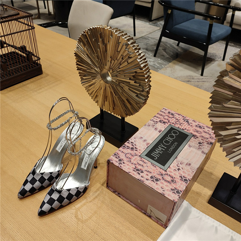 J1m*y Ch00 Crystal Chain Heeled Sandals