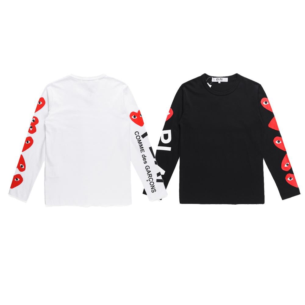 COMME DES GARCONS CDG PLAY Hearts Long Sleeve Black White T Shirt