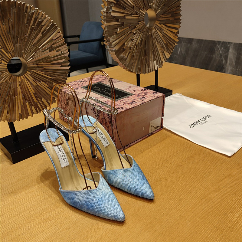 J1m*y Ch00 Crystal Chain Heeled Sandals