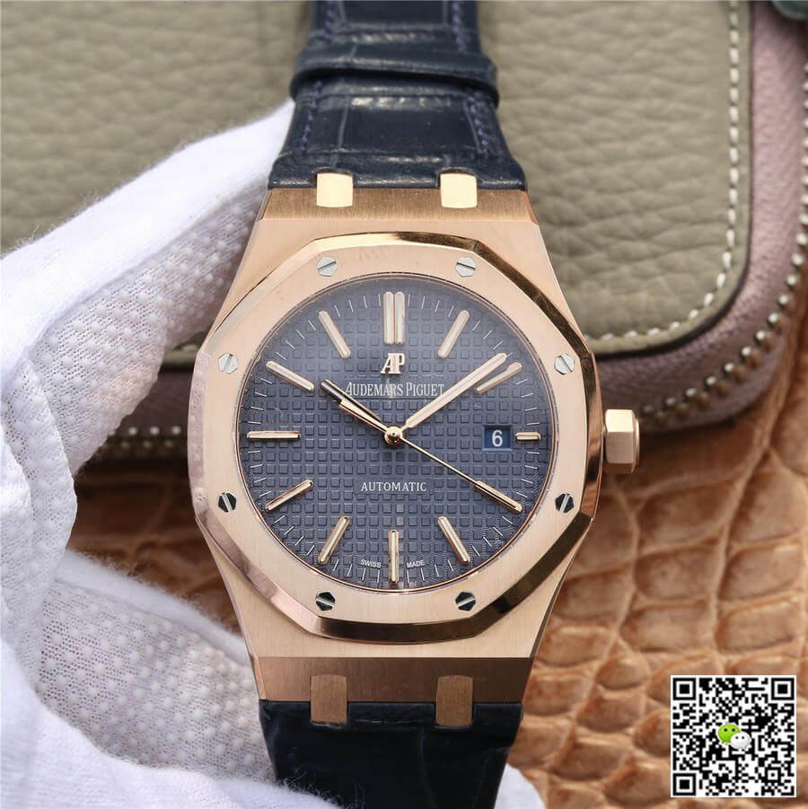 Replica Audemars P1g*et Royal Oak 15400 1:1 Best Edition OM Factory Rose Gold Leather Strap