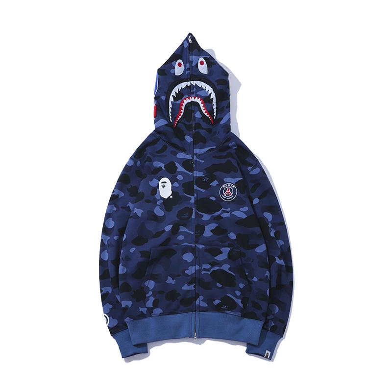 Bape x PSG Shark Tiger Hoodie Camo Blue