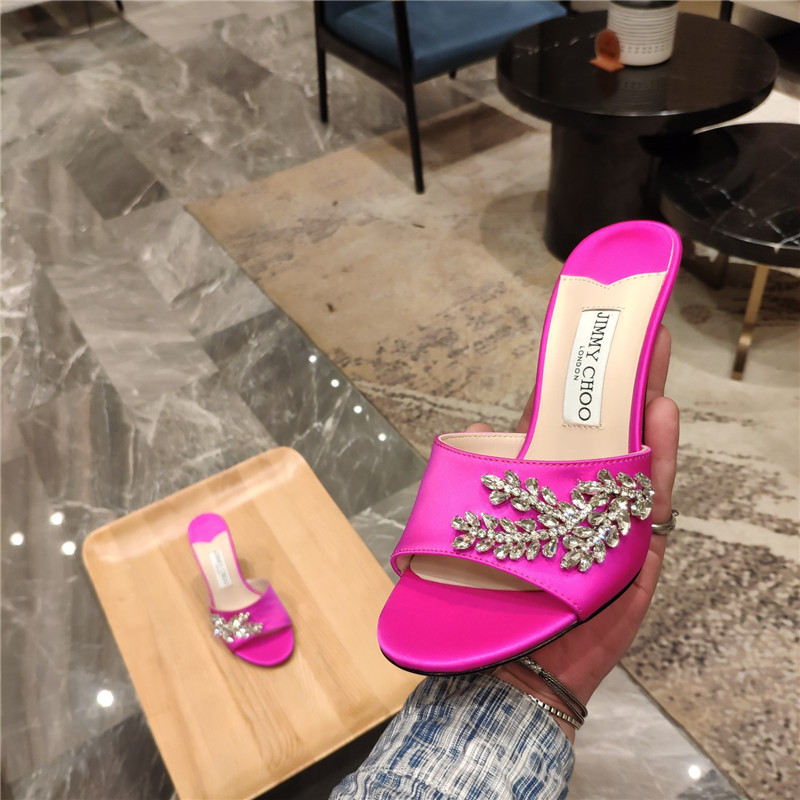 J1m*y Ch00 high heel fishmouth satin sandals