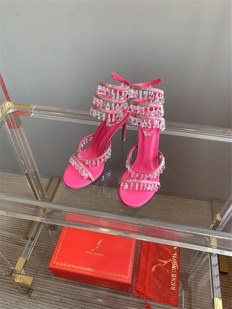 rene caovilla crystal pendant heeled sandals