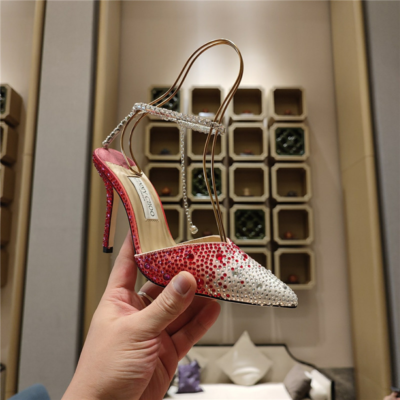 J1m*y Ch00 Crystal Chain Heeled Sandals