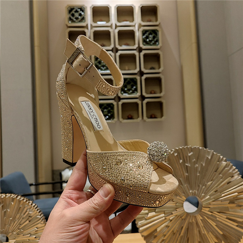 J1m*y Ch00 high heel D1am0nd chain sandals