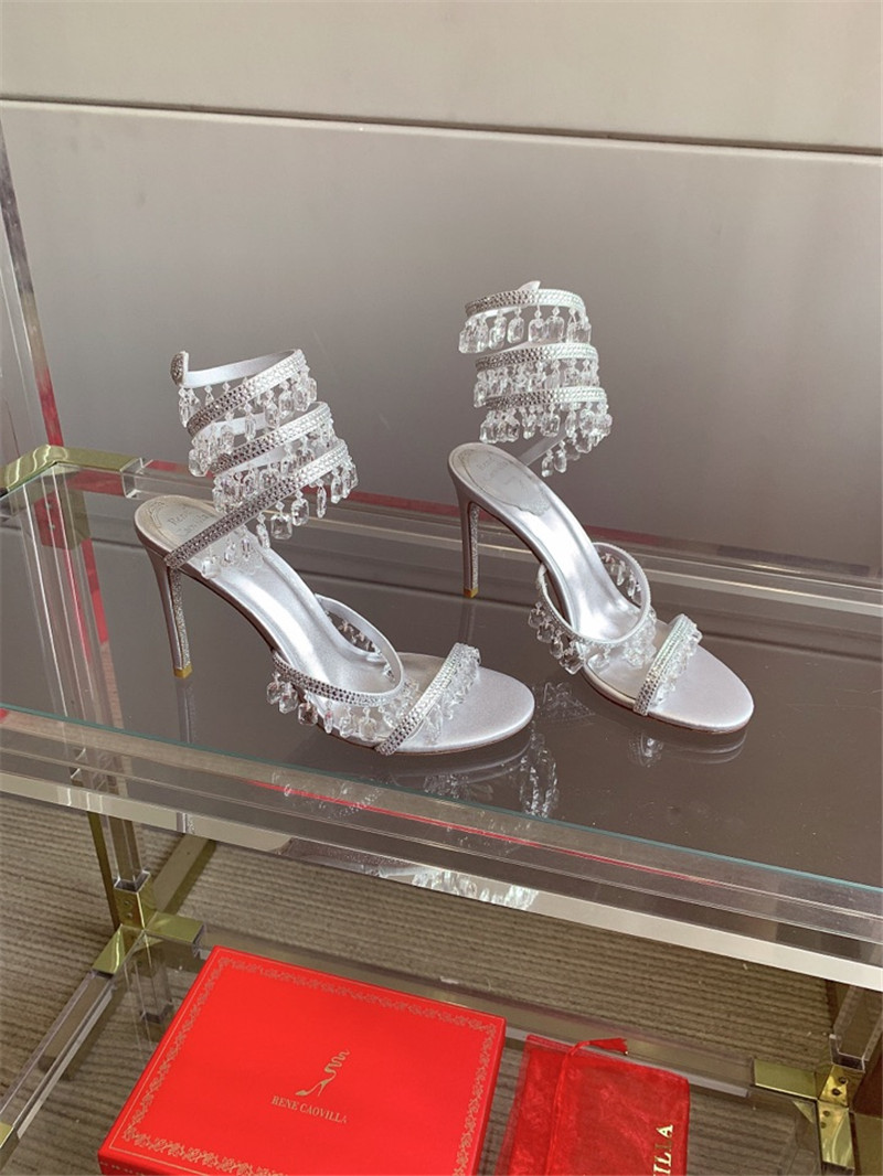 rene caovilla crystal pendant heeled sandals