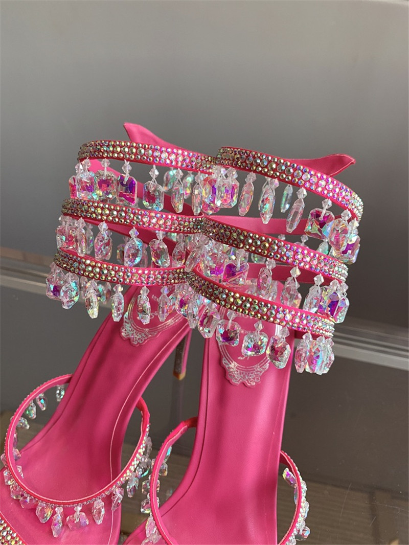 rene caovilla crystal pendant heeled sandals