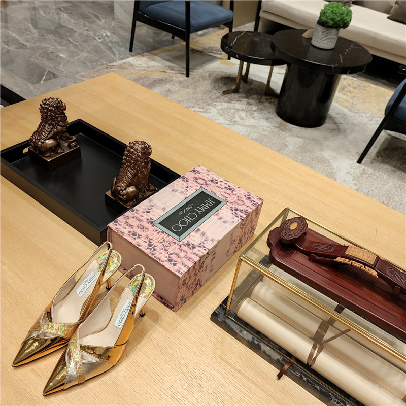 J1m*y Ch00 high-heeled hollow leather style pointed sandals