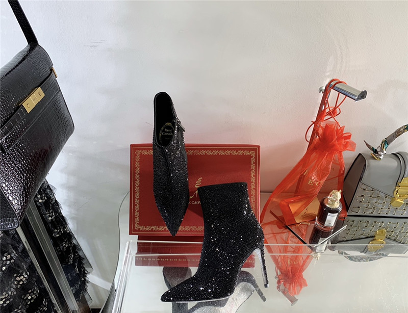 Rene Caovilla drilled pointed high heel booties