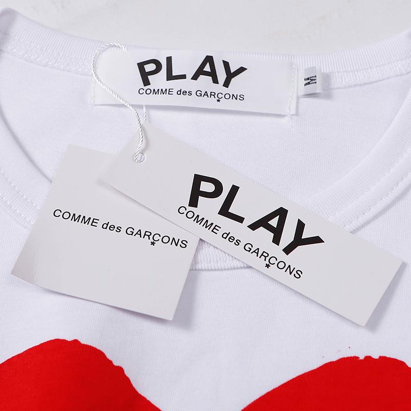 COMME DES GARCONS CDG PLAY Black & Red Hearts Long Sleeve White T SHIRT