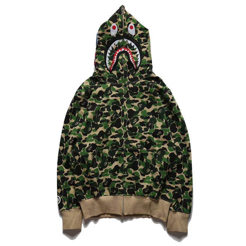 Bape Full Zip Shark Camo Hoodie Blue Green Red