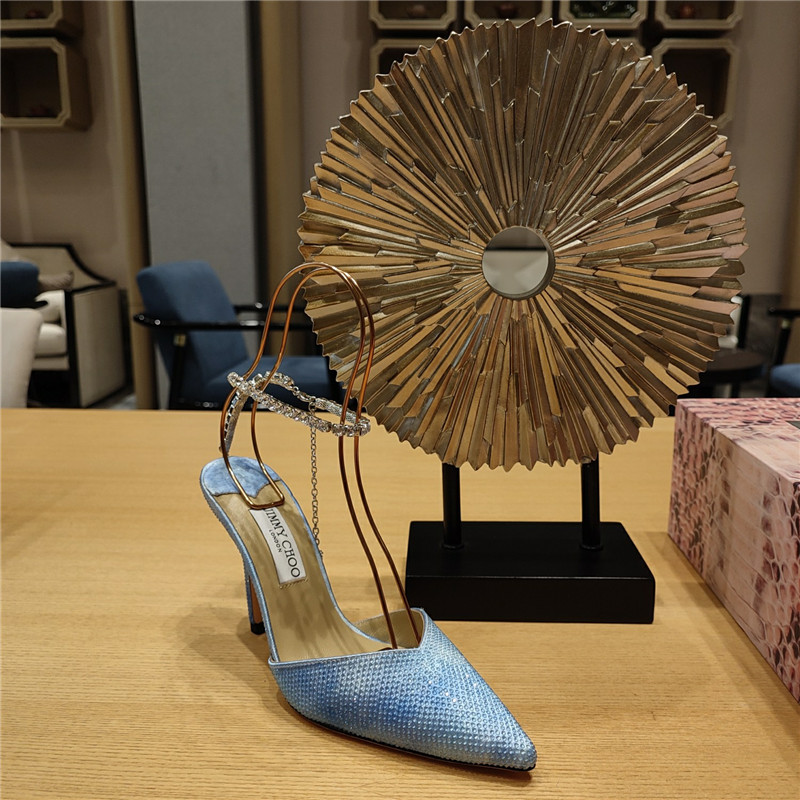 J1m*y Ch00 Crystal Chain Heeled Sandals