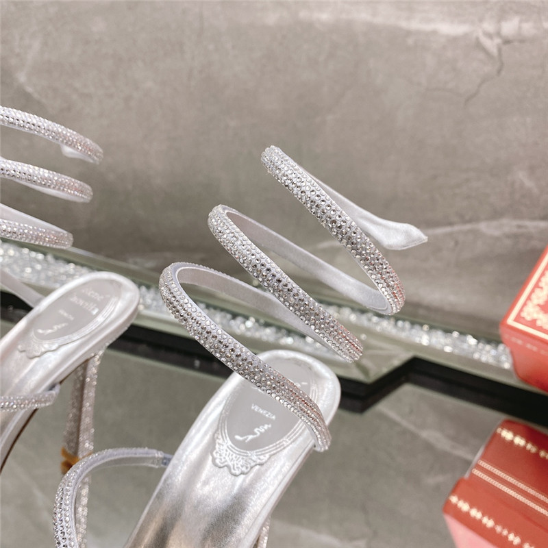 Rene Caovilla Dupe R C diagonal strap rhinestone inlaid sandals