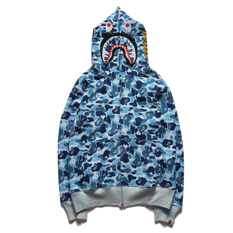 Bape Full Zip Shark Camo Hoodie Blue Green Red