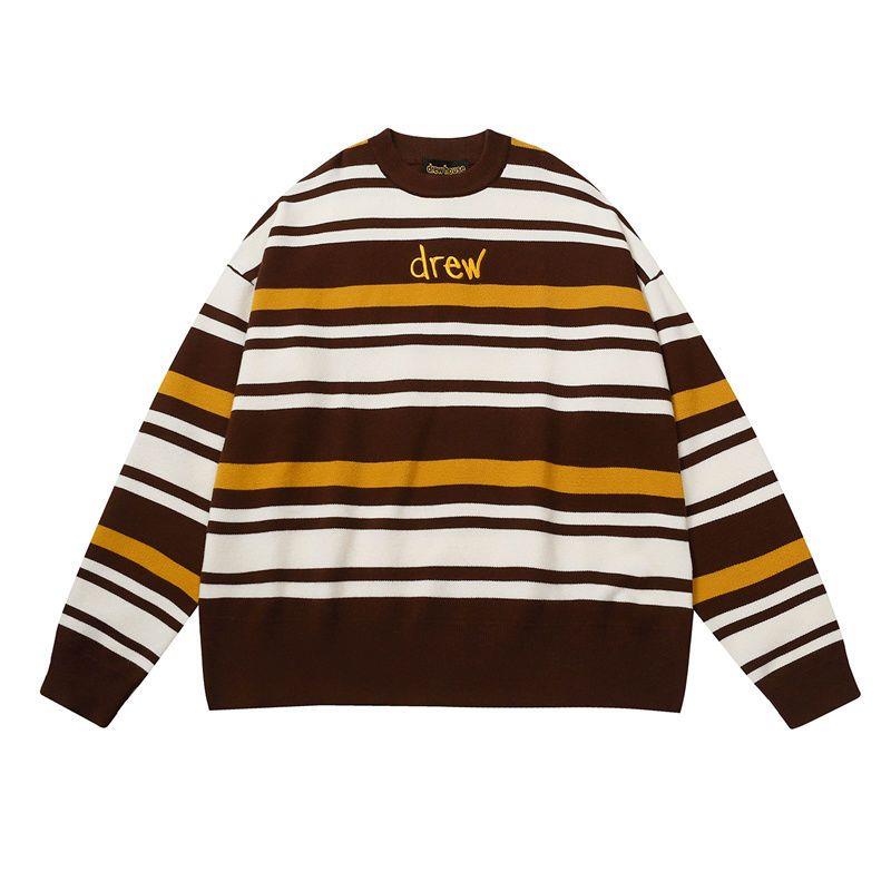 Drew embroidered striped knitted crewneck sweatshirt