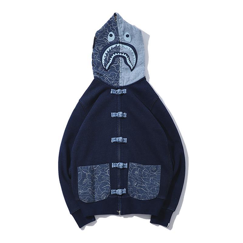 BAPE Indigo Shark Button Hoodie