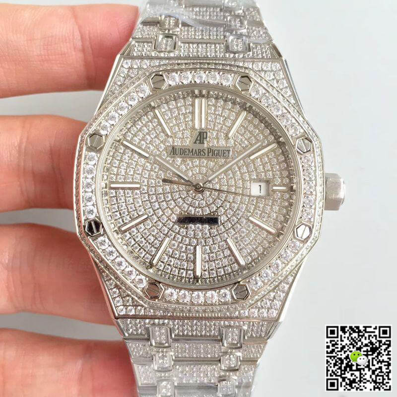 Replica Audemars P1g*et Royal Oak Series 15400.OR 1:1 Best Edition Swiss ETA3120 Full D1am0nd Dial