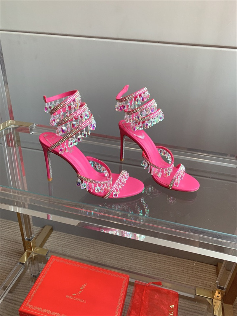 rene caovilla crystal pendant heeled sandals