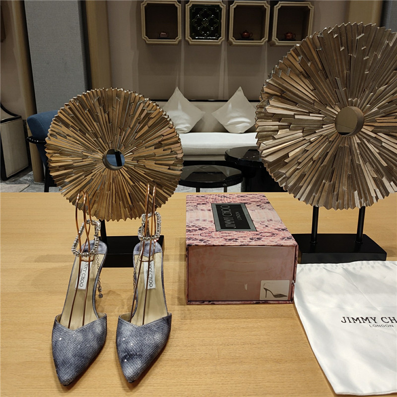 J1m*y Ch00 Crystal Chain Heeled Sandals