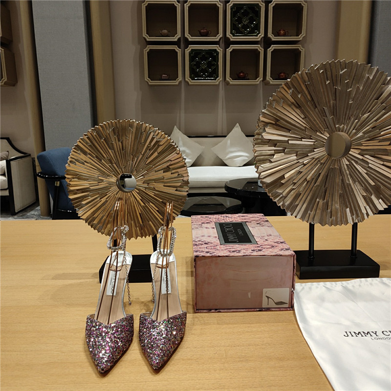 J1m*y Ch00 Crystal Chain Heeled Sandals