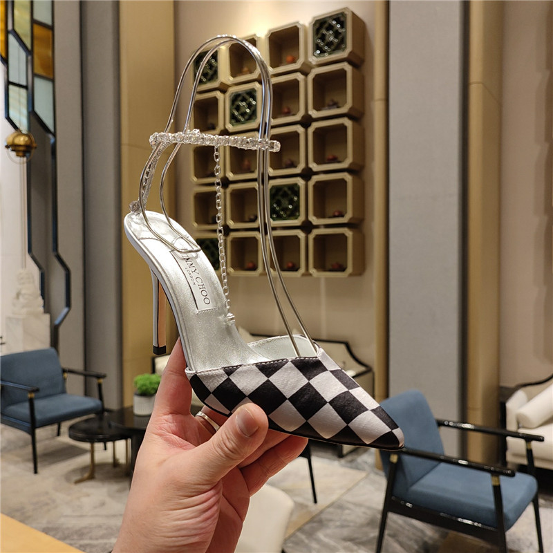 J1m*y Ch00 Crystal Chain Heeled Sandals