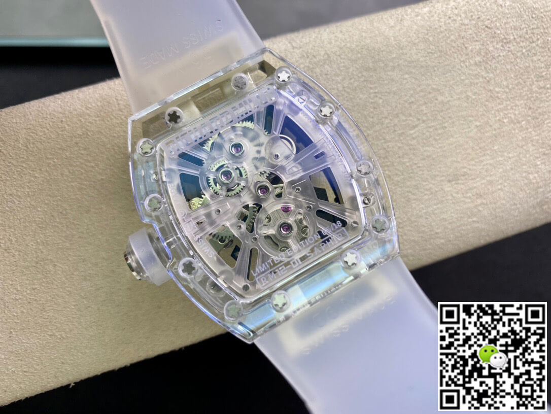 Replica Richard Mille RM12-01 1:1 Best Edition RM Factory Tourbillon Transparent Version White Strap