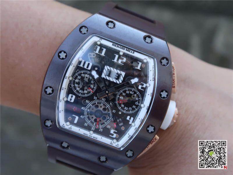 Replica Richard Mille RM011 KV Factory Men Watches 1:1 Best Edition Swiss ETA7750 Brown Ceramic