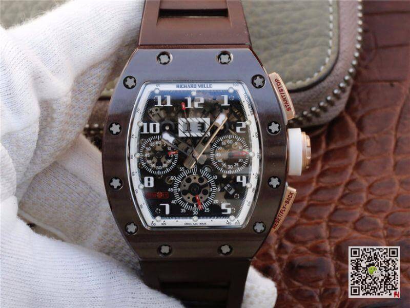 Replica Richard Mille RM011 KV Factory Men Watches 1:1 Best Edition Swiss ETA7750 Brown Ceramic