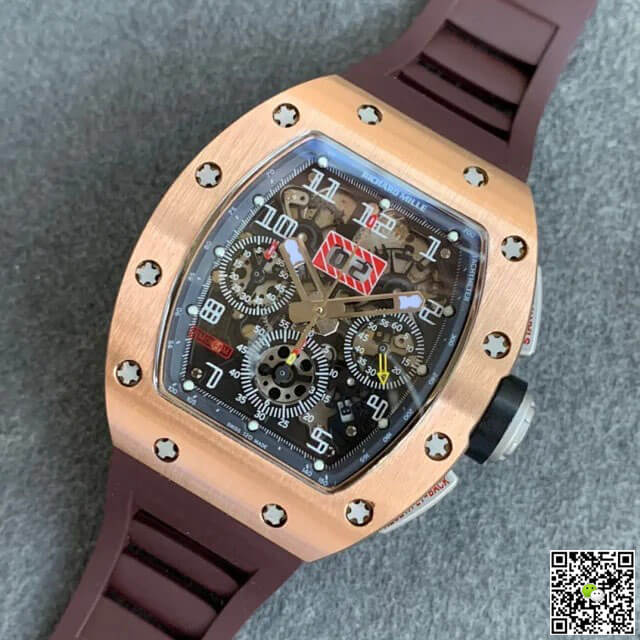 Replica Richard Mille RM011 1:1 Best Edition KV Factory Brown Rubber Strap