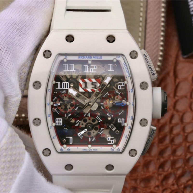 Replica Richard Mille RM011 Chronograph KV Factory 1:1 Best Edition Swiss ETA7750 White Rubber Strap