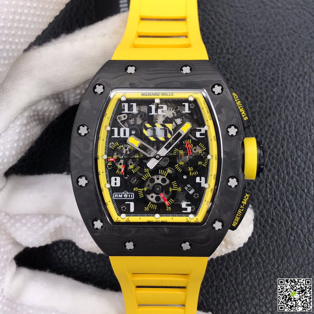 Replica Richard Mille RM-011 1:1 Best Edition KV Factory Yellow Strap