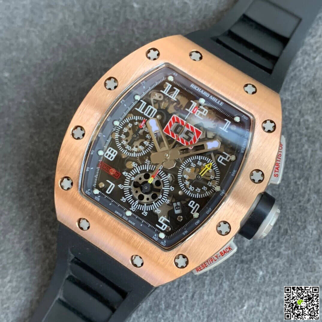 Replica Richard Mille RM11 1:1 Best Edition KV Factory Rose Gold Black Strap