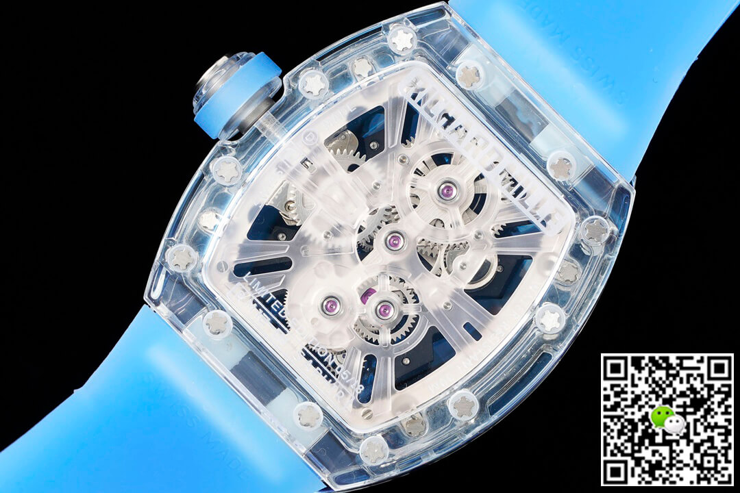 Replica Richard Mille RM12-01 1:1 Best Edition RM Factory Tourbillon Transparent Version Blue Strap