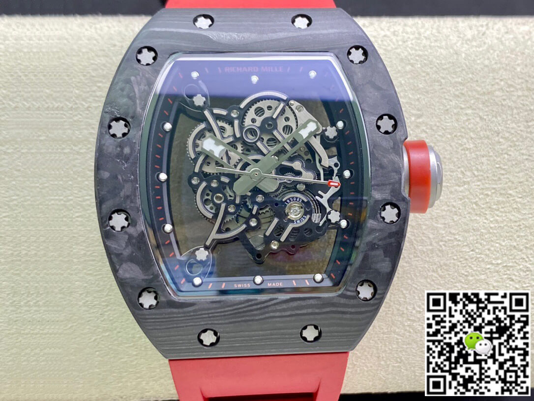Replica Richard Mille RM055 1:1 Best Edition KV Factory V2 Carbon Fiber Red Strap