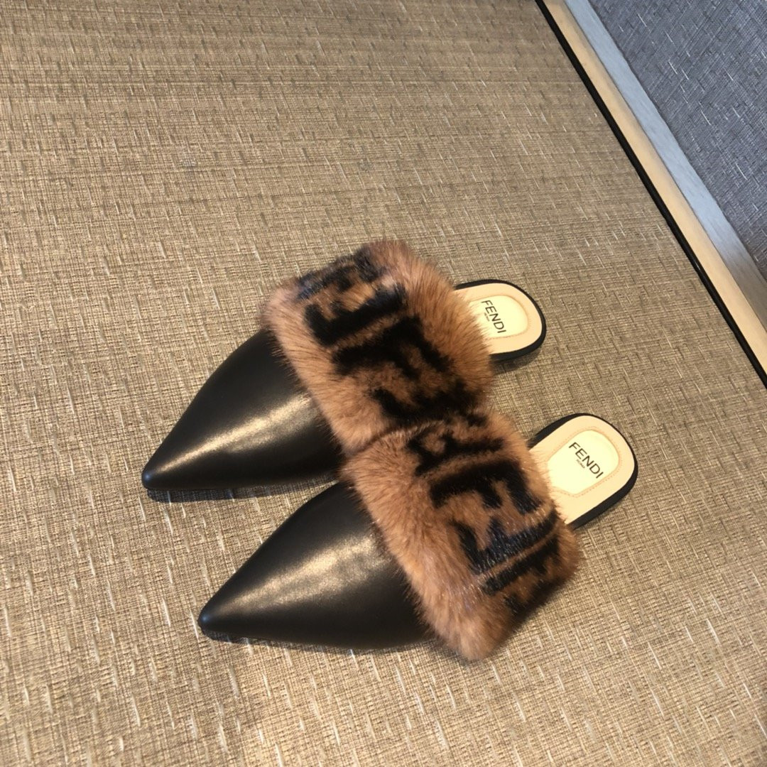 F**di ff mules sandals mink hair